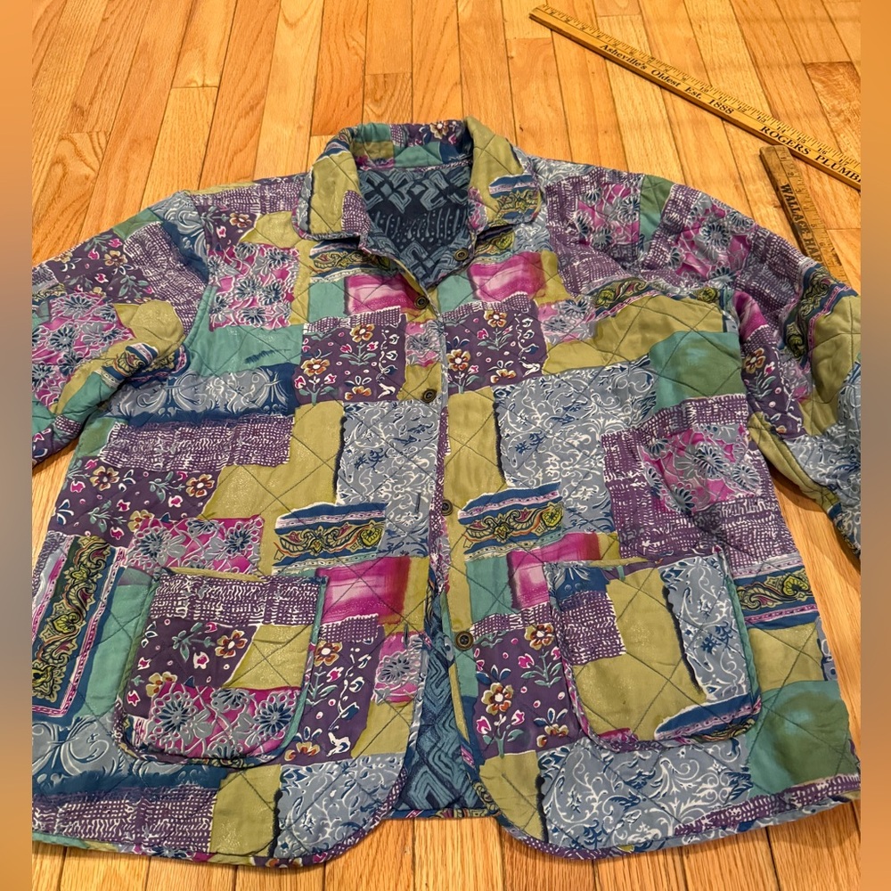 Anna And Frank Multicolor Silk Patchwork Jacket cottage bohemian festival - Picture 3 of 8